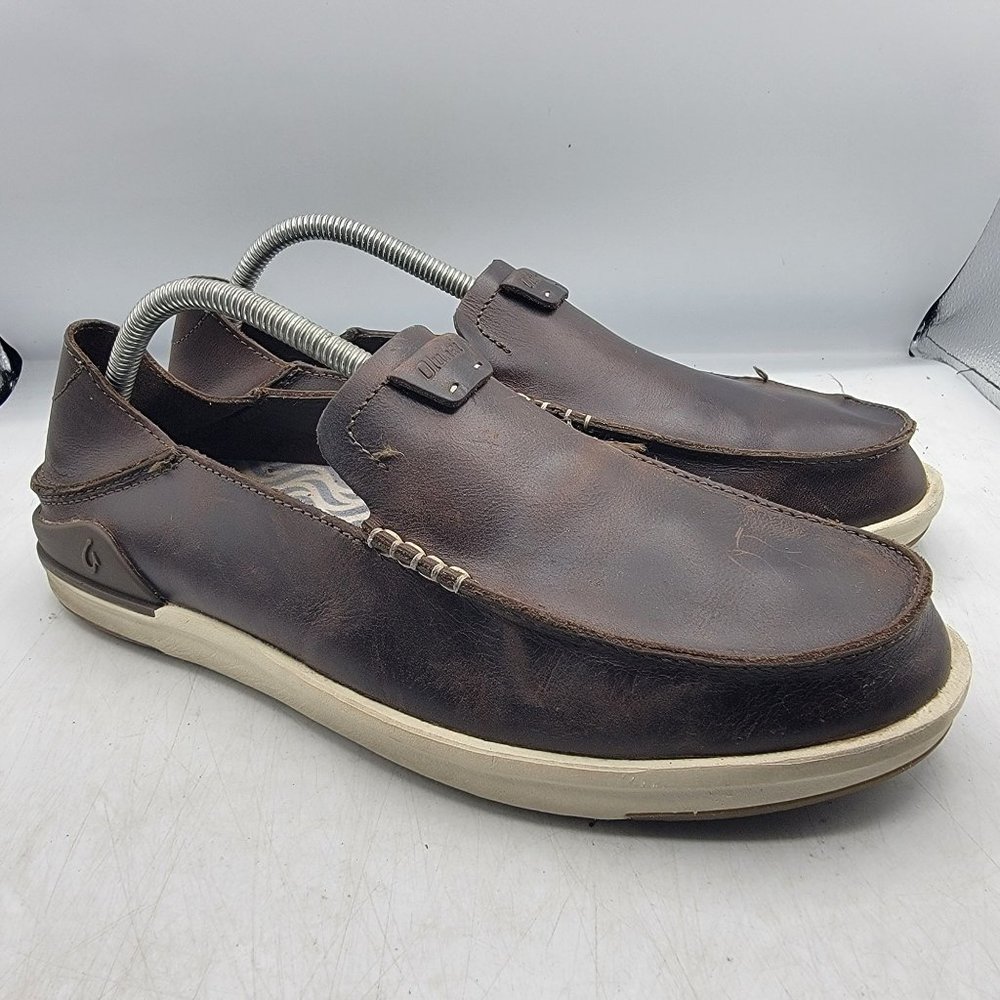 Olukai Kakaha Mens 10 Brown Leather Slip On Shoes Casual Comfort 10490-4848